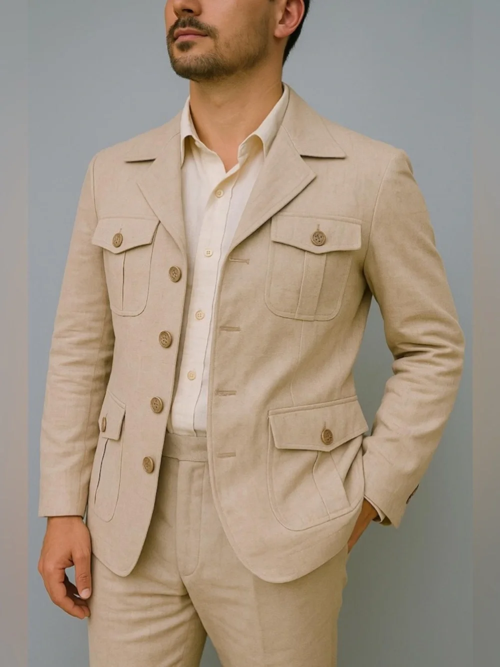 Parc81 Men's Light Tan Safari Jacket- Size XL